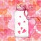 Watercolor Mason Jar filled with Hearts on pattern of translucent hearts