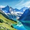 A watercolor masterpiece illustrates the Alps and a beautiful