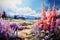 Watercolor of a meadow, with a vibrant colourful wildflowers