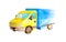 Watercolor medium truck with blue body and yellow cabin on a white background isolated