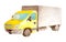 Watercolor medium truck with brown body and yellow cabin on a white background isolated