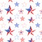 Watercolor memorial day seamless pattern with hand painted red, white and blue stars. Festive repeat background in tradit