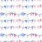 Watercolor memorial day seamless pattern with striped flags, isolated on white background. Traditional colors of us flag
