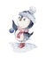 Watercolor merry christmas character penguin illustration. Winter cartoon isolated cute funny animal design card. Snow