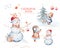 Watercolor Merry Christmas illustration with snowman, christmas tree, santa holiday invitation. Christmas gift