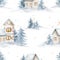 Watercolor Merry Christmas seamless pattern snowman, christmas tree, santa holiday invitation. Christmas gift
