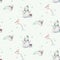 Watercolor Merry Christmas seamless patterns with snowman, holiday cute animals deer, rabbit. Christmas celebration