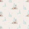 Watercolor Merry Christmas seamless patterns with snowman, holiday cute animals deer, rabbit. Christmas celebration