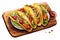 Watercolor Mexican tacos with meat and vegetables on white background. Traditional Latin American, Mexican food, cuisine. AI