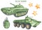 Watercolor military transport, armored personnel carrier, infantry fighting vehicle, military equipment, armored personnel carrier