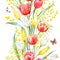 Watercolor mimosa and tulip vector pattern