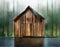 Watercolor of Minimal beautiful wooden house in rainy wooden cabin created by