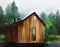 Watercolor of Minimal beautiful wooden house in rainy wooden cabin created by