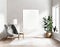 Watercolor of Minimal Scandinavian living room canvas mock up