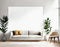 Watercolor of Minimal Scandinavian living room canvas mock up