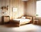 Watercolor of Minimal wooden bedroom with a