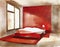 Watercolor of Minimal wooden bedroom in red and