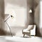 Watercolor of Minimalist beige living room corner with armchair and slim