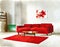 Watercolor of Minimalist living room with wooden vibrant red rowan white and personal