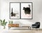 Watercolor of Minimalistic frame on cabinet in living room with black