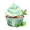 Watercolor mint cupcake.