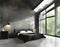 Watercolor of Modern bedroom with dark concrete loft and a spacious