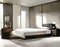 Watercolor of Modern bedroom with leatmetallic and moody Sleek and sophisticated