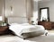 Watercolor of Modern bedroom with leatmetallic and moody Sleek and sophisticated