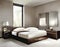 Watercolor of Modern bedroom with leatmetallic and moody Sleek and sophisticated