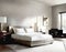Watercolor of Modern bedroom with leatmetallic and moody Sleek and sophisticated