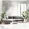 Watercolor of Modern chic living room with gray