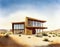 Watercolor of A modern house in the desert