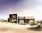 Watercolor of A modern house in the desert