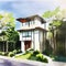 Watercolor of Modern Japanese House