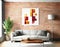 Watercolor of modern living room one squere frame art mock brick