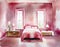 Watercolor of modern pink home interior design bedroom