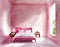 Watercolor of modern pink home interior design bedroom