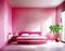 Watercolor of modern pink home interior design bedroom