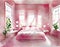 Watercolor of modern pink home interior design bedroom