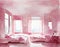 Watercolor of modern pink home interior design bedroom