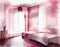 Watercolor of modern pink home interior design bedroom