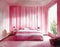 Watercolor of modern pink home interior design bedroom