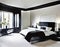 Watercolor of Modern sophisticated monochrome bedroom with lavish