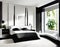 Watercolor of Modern sophisticated monochrome bedroom with lavish