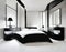 Watercolor of Modern sophisticated monochrome bedroom with lavish