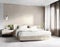 Watercolor of Modern and stylish bedroom in pale brown and grey tones with luxurious