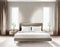 Watercolor of Modern and stylish bedroom in pale brown and grey tones with luxurious