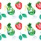 Watercolor mojito lime ice mint strawberry cocktail seamless pattern vector