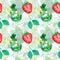 Watercolor mojito lime ice mint strawberry cocktail seamless pattern vector