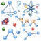 Watercolor molecular models Atom icon. Hand drawn illustration.